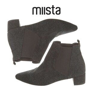 Miista London handmade black metallic leather sparkle Chelsea Boots 39/8.5